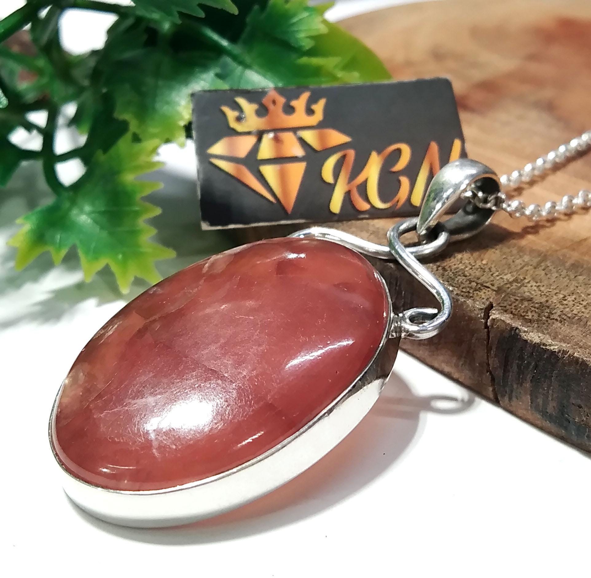 Natural Rhodochrosite Stone Pendant, 925 Starling Silver Pendant, Nice Design Amazing Rhodochrosite Pendant Chain Necklace, Gift For Her